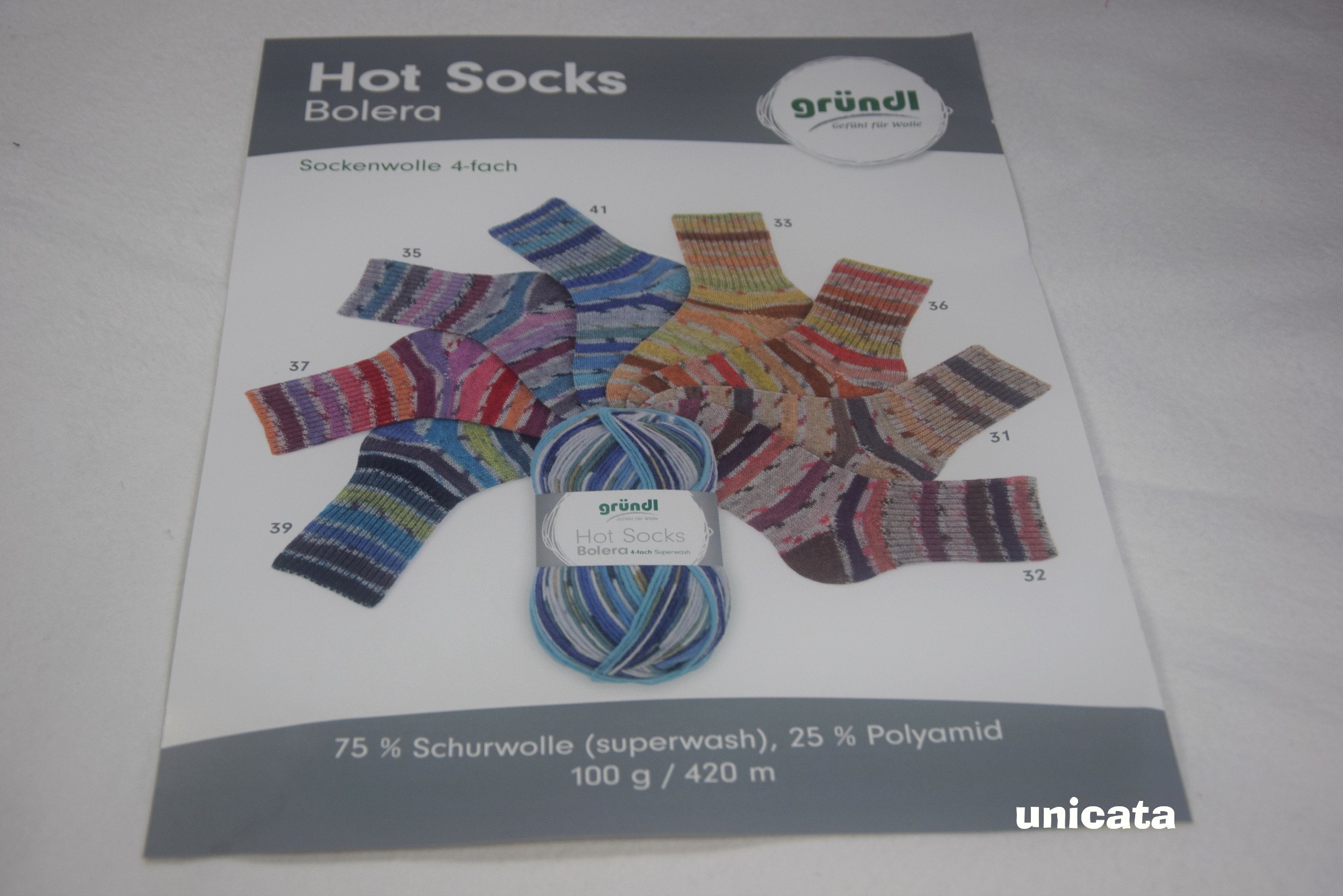Plakat mit verschiedenen Farben der Sockenwolle